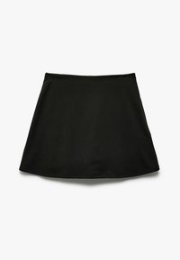 Sort ribbet nederdel med en flagrende form og en glat elastisk talje. Har en ren kant og en let stoftekstur.