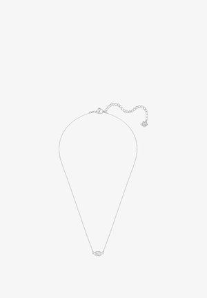 Silberne Halskette mit minimalistischem Design, ausgestattet mit einem zentralen Edelsteinakzent und einem verstellbaren Verschluss mit kleinem Anhänger.