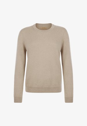 Lysebeige sweater lavet af blødt stof. Rund halsudskæring, lange ærmer samt ribbede kanter på ærmer og bund. Minimalistisk design uden mønstre.