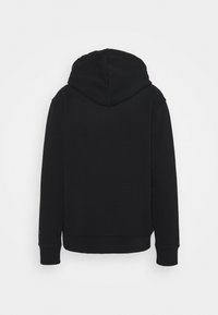 Sweat à capuche noir à manches longues avec poignets et ourlet côtelés, présenté de dos sur un fond blanc uni.