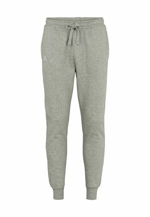 Grijze sweatpants van zachte stof, met een verstelbare tailleband en ribgebreide boorden. Kleine logo-detail op de linkse heup.