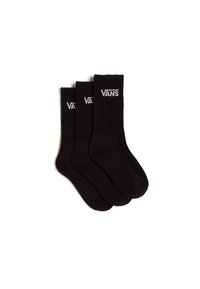 Svart bomullssockor i trepack, med ribbat mönster och vit "VANS"-logotyp på manschetten. Klassisk crew-design.