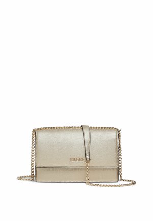 Gouden metalen leren crossbodytas met kettingriem en Liu Jo-logo op de voorflap.