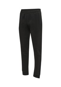 Pantaloni sportivi neri svasati con vita elasticizzata e polsini alla caviglia, con tasche laterali.