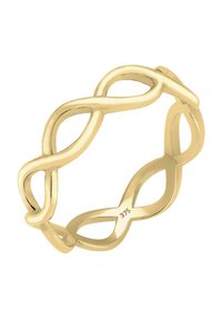 Guldring med en kontinuerlig loopdesign, polerad yta och en mjuk textur. Stämplad med "375" som indikerar guldets renhet.
