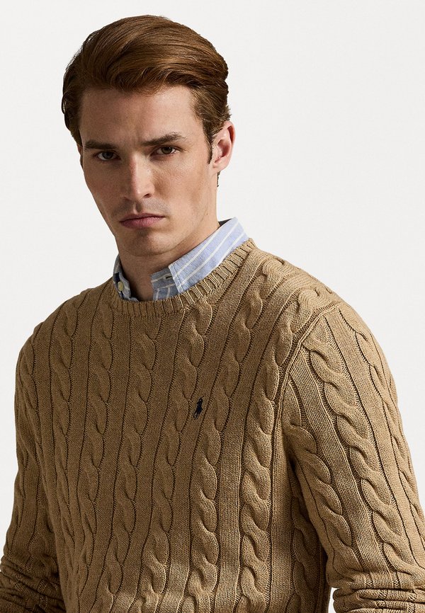 CABLE KNIT COTTON JUMPER - Jumper - camel melange4