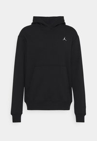Černá mikina s dlouhým rukávem, přední kapsou a malým bílým logem Jumpman na levém prsním díle.