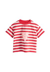 Red and white striped short-sleeve t-shirt with a graphic of a pink heart and the text "YOU ARE MY HEART." Soft cotton material.