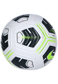 Nike Aero Sculpt Fußball mit einer weißen Oberfläche und schwarzen sowie neongrünen Akzenten, sechseckigen Paneelen und strukturiertem Finish.