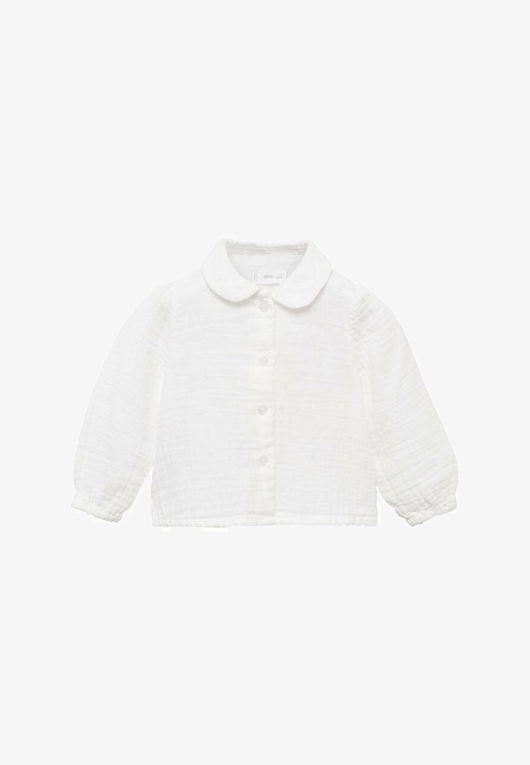 Witte, langemouwen, knopenjack met een ronde kraag, gemaakt van textuurstof, met een ontspannen pasvorm en elastische manchetten.