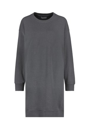 Graues Sweatshirt-Kleid mit langen Ärmeln, gerippten Bündchen und einem Rundhalsausschnitt. Hergestellt aus weichem Stoff, mit einem dezenten Logo-Detail am Saum.