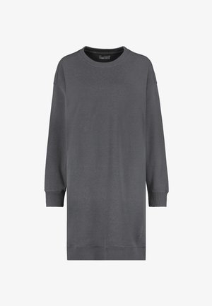 Graues Sweatshirt-Kleid mit langen Ärmeln, gerippten Bündchen und einem Rundhalsausschnitt. Hergestellt aus weichem Stoff, mit einem dezenten Logo-Detail am Saum.