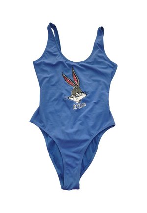 Costume intero blu con volto di Bugs Bunny e testo "ICEBERG" stampato sul davanti.