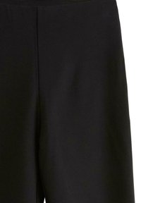 Pantaloni neri in tessuto liscio, con un design pulito, forma dritta e una cucitura centrale che scorre verticalmente lungo la parte anteriore.