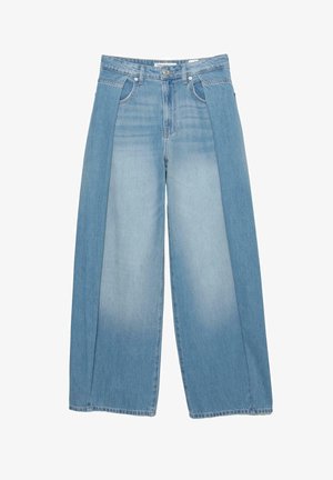 Weite Jeans aus Denim in Hellblau, mit einem einzigartigen Design und zwei strukturierten Paneelen. Fünf-Taschen-Stil mit Knopfverschluss.