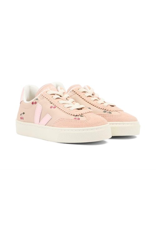 Veja Deportiva de niña modelo small volley en piel con cordones elásticos Rosa claro — photo 2