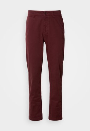 Marron katoenen broek met een rechte pasvorm, voorzakken, een enkele knoopsluiting en zichtbare stikseldetails.