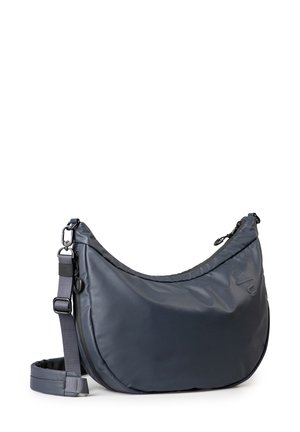 Borsa a spalla grigio scuro realizzata in materiale liscio e resistente. Caratterizzata da una forma curva, una cinghia regolabile e una chiusura con zip per un accesso sicuro.