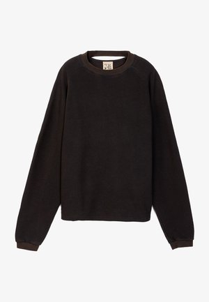 Svart sweatshirt i mjukt tyg, med rund halsringning, långa raglanärmar och ribbade mudd. Minimalistisk design utan mönster eller detaljer.