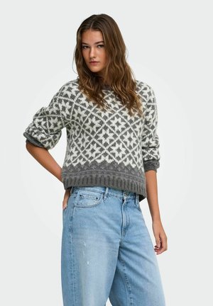 ONLY, ONLCARO LS PATTERN O-NECK CC KNT - Pullover - dark grey melange