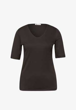 Street One, BASIC T-SHIRT WITH OPAQUE FRONT - T-Shirt basic - espresso brown