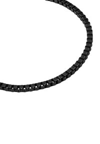 Colier din lanț negru, realizat din segmente rectangulare interconectate, cu un finisaj lucios și un model uniform pe toată lungimea.