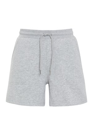 Grijze katoenen shorts met een zachte textuur, elastische tailleband, trekkoord en twee voorzakken. Eenvoudig ontwerp met een casual pasvorm.