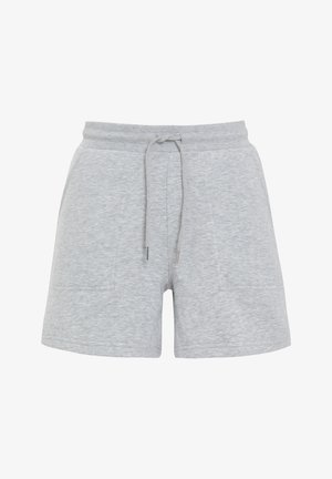 Grijze katoenen shorts met een zachte textuur, elastische tailleband, trekkoord en twee voorzakken. Eenvoudig ontwerp met een casual pasvorm.