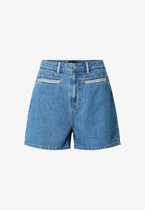 Pieces, PATCHWORK - Shorts di jeans - medium blue denim