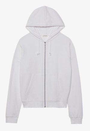 Witte zip-up hoodie van zachte stof, met een capuchon, trekkoorden en voorzakken. Eenvoudige, comfortabele pasvorm met ribgebreide manchetten en onderkant.