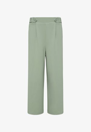 Groene, wijde broek met een gladde textuur, voorzien van twee knopen in de taille en voorpleats voor een zakelijke uitstraling.