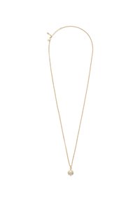Collar de cadena color dorado con un pequeño colgante en forma de corazón que presenta un diseño texturizado y acentos decorativos.