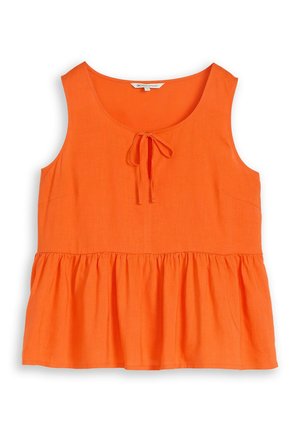 Mouwloze feloranje blouse met ronde halslijn, klein strikdetail aan de voorkant en een geplooide peplum zoom.
