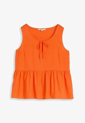 Mouwloze feloranje blouse met ronde halslijn, klein strikdetail aan de voorkant en een geplooide peplum zoom.