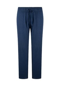 Marineblaue Jogginghosen aus weichem Stoff mit einem elastischen Bund und Kordelzug, geradem Bein design und ohne sichtbare Muster.