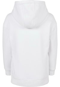 Weißer Hoodie mit Kordelzugkapuze, gerippten Bündchen und geradem Saum. Aus weichem Stoff gefertigt, mit glatter Textur und minimalistischem Design.