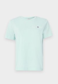 Lyse mintgrøn T-shirt lavet af blød bomuld. Har korte ærmer, en rund halsudskæring og et lille logo på venstre brystområde.
