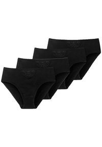 Schwarze Baumwollslips im Viererpack, mit einem strukturierten Bund mit eingeprägtem Logo, glattem Stoff und vollständigem Schnitt.