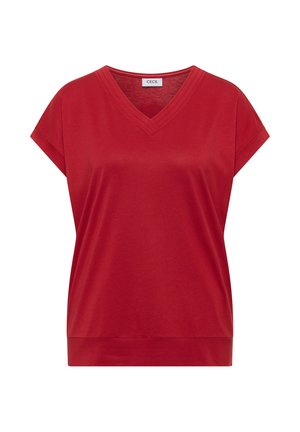 Cecil, KURZARM SHIRT MIT V-NECK IN UNIFARBE - Jednoduché tričko - tamarillo red