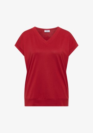 Cecil, KURZARM SHIRT MIT V-NECK IN UNIFARBE - Jednoduché tričko - tamarillo red
