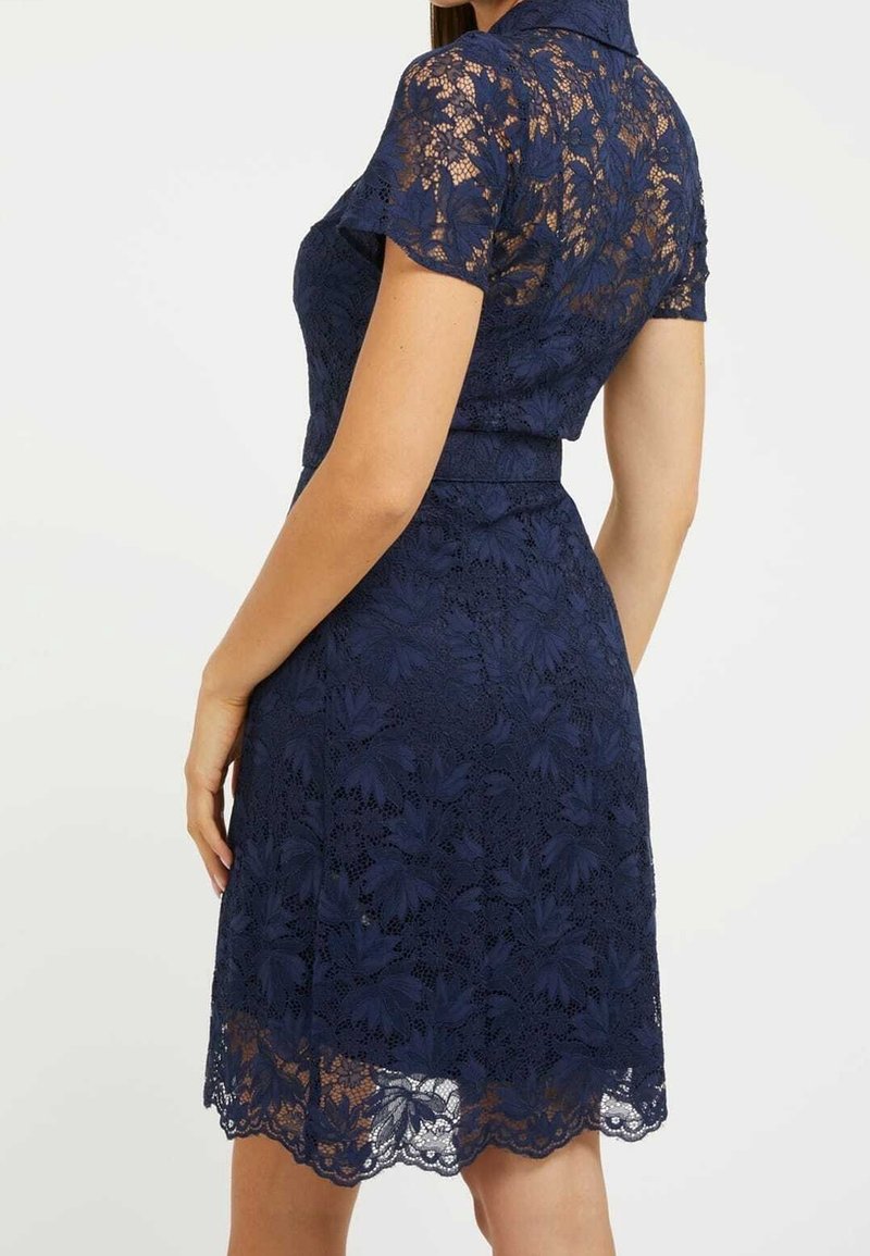 long flowy dress with slit Long Flowy A-Line Prom Dress with Sheer-Lace Bodice Marine Blue / 4