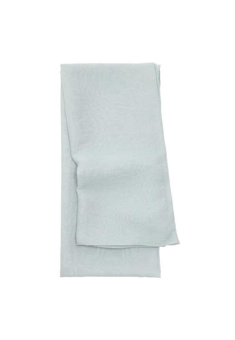 Jasno miętowy szal wykonany z miękkiego, lekkiego materiału, charakteryzujący się gładką fakturą i prostym, nieozdobionym wzorem.