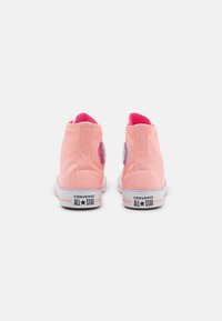 Růžové vysoké tenisky Converse All Star zobrazené zezadu na jednobarevném bílém pozadí.