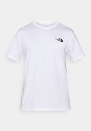 Fehér pamut póló rövid ujjakkal, bal mellrészen fekete logóval. Klasszikus kerek nyakú kialakítás, sima textúra.