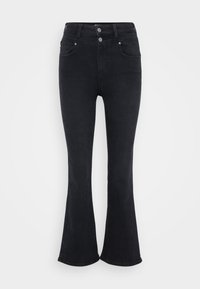 Musta leveälahkeinen farkut korkealla vyötäröllä, valmistettu denim-kankaasta. Sisältää kaksi etutaskua ja kaksoispainon sulkemisessa vyötäröllä.