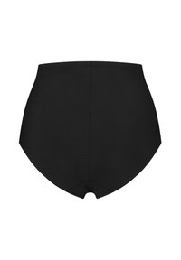 Slip da bikini nero a vita alta realizzato in tessuto morbido con un design senza cuciture e bordi curvi per una silhouette aderente.