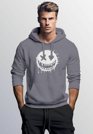 Neverless DRUCKMOTIV LÄCHELNDES DRIP-GESICHT MODE STREETSTYLE - Kapuzenpullover - convoy grey