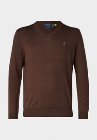 SLIM FIT WASHABLE WOOL V-NECK JUMPER - Camisola - cacao brown heather