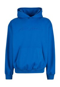 Felpa blu realizzata in cotone, con tasca a marsupio, polsini e orlo a costine, con il testo impresso "Karl Kani" sul petto.
