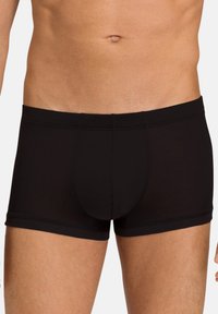 Zwarte boxershorts voor mannen, gemaakt van een zachte, rekbare stof. Heeft een snug fit, een gladde textuur en een elastische tailleband voor comfort.